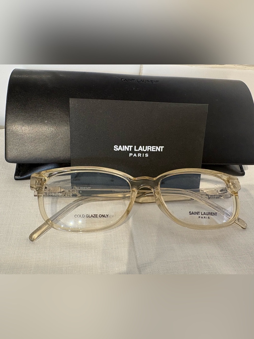 Saint Laurent Translucent Beige oval Optical Frames with case